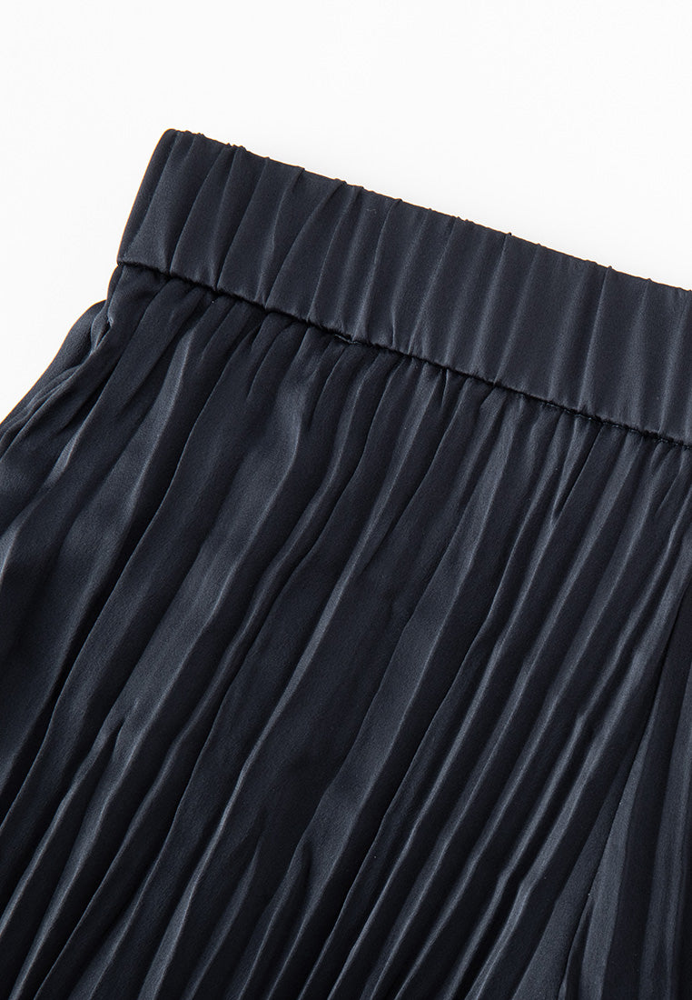 Elasticated-waistband Pleated Wide-leg Trousers