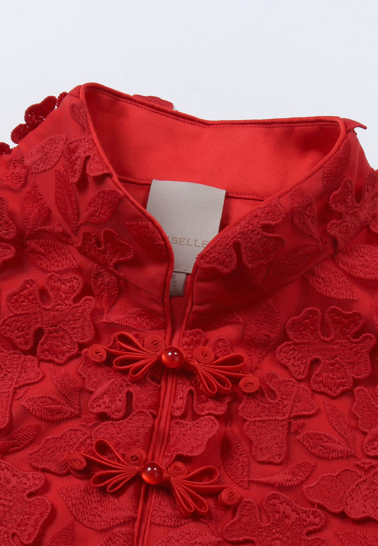 Scarlet Bloom Appliqué Vest