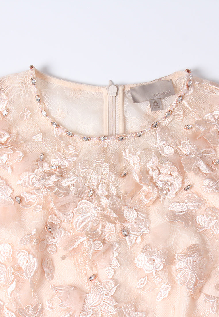 Crystal-trim Appliqué Lace Dress
