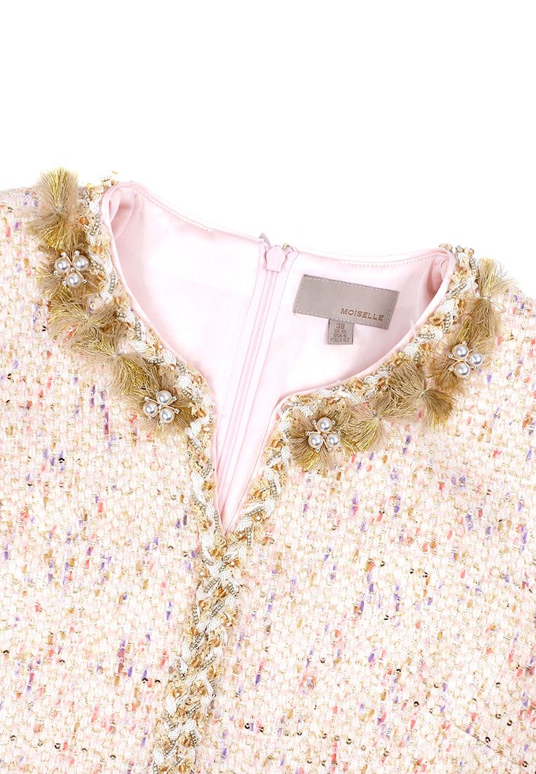 Crème Tweed Fleur Bijou Dress