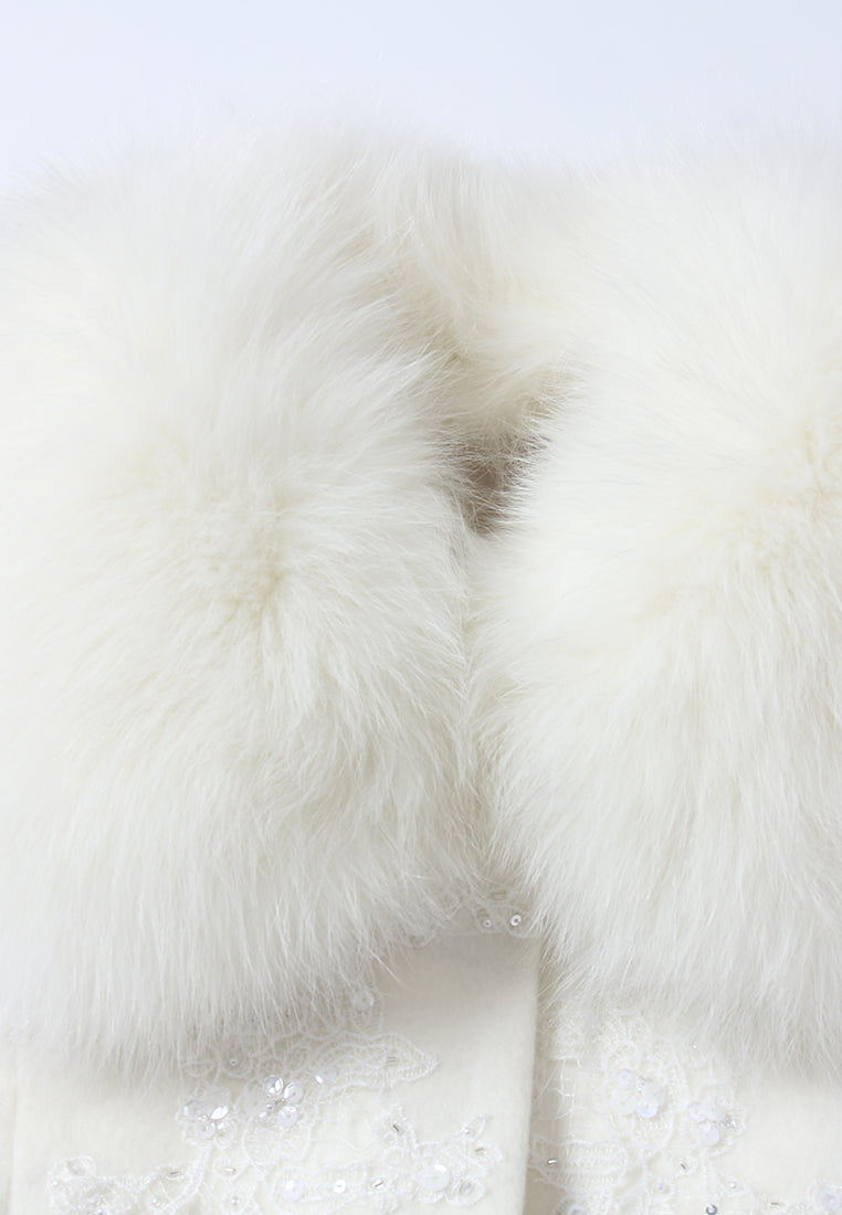 Éclat Neige Manteau à Col Fourrure