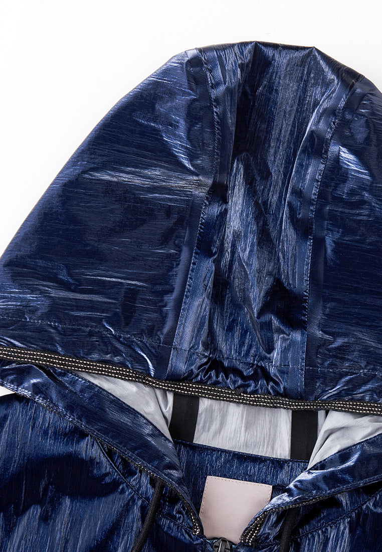 Dark Blue Hooded Windbreaker Jacket