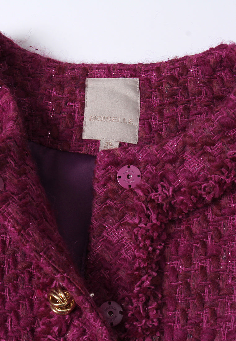 Checked fringed tweed jacket