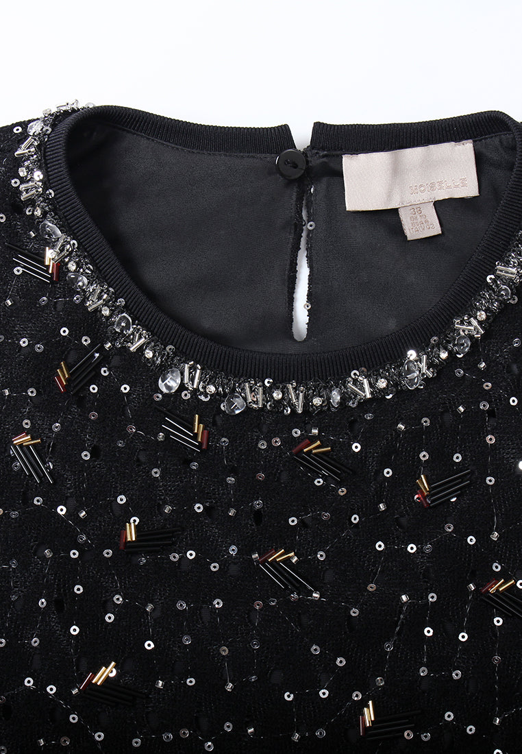 Jeweled Grid Sequin Sleeveless Top