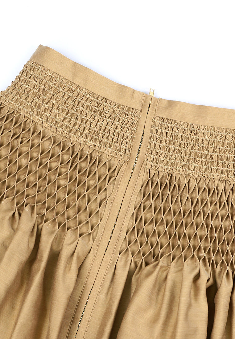 Beige Smock Plissé Skirt