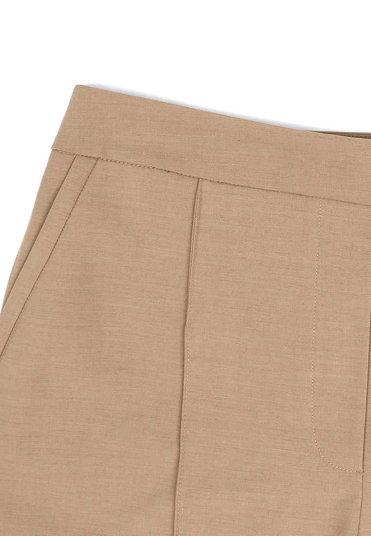 Beige Crêpe Plissé Trousers