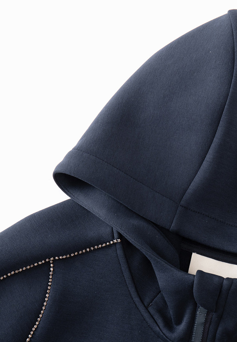 Crystal-embellished Sideseam Zip-up Hoodie