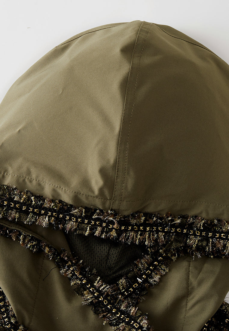 Frayed-and-chain-trim Drawstring Hooded Parka