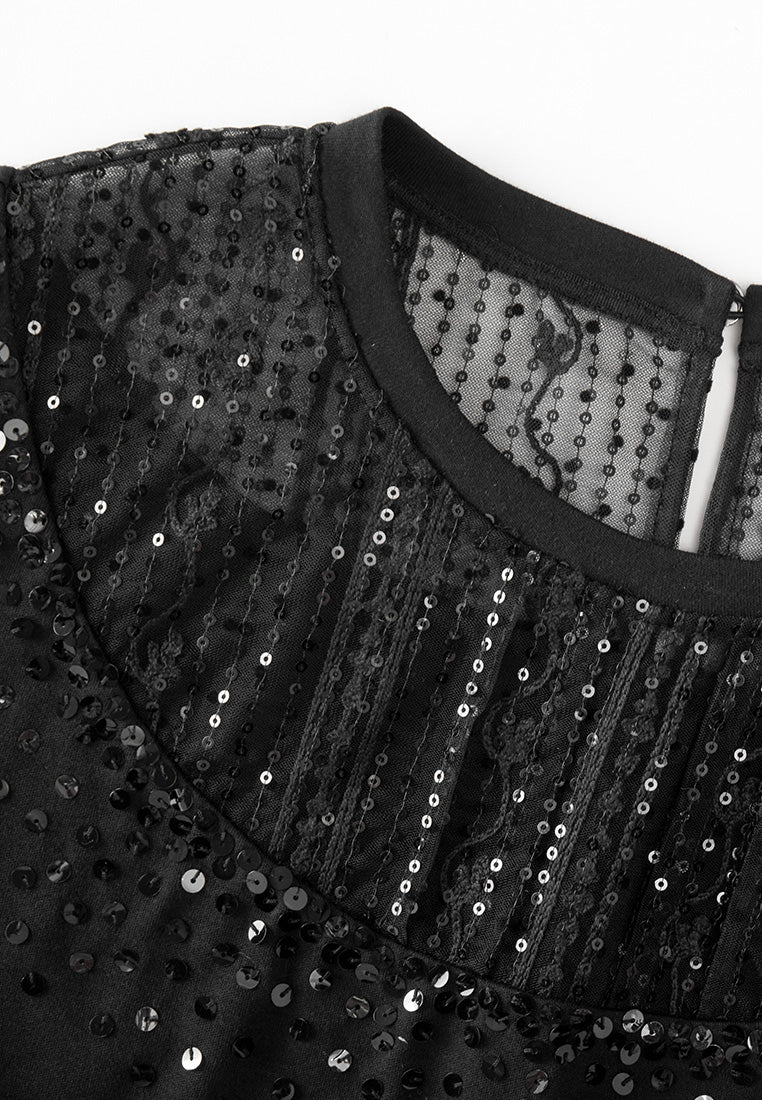 Sequined Mesh-detail Top