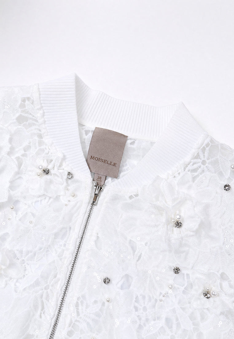 White Dentelle Perlé Charme Jacket