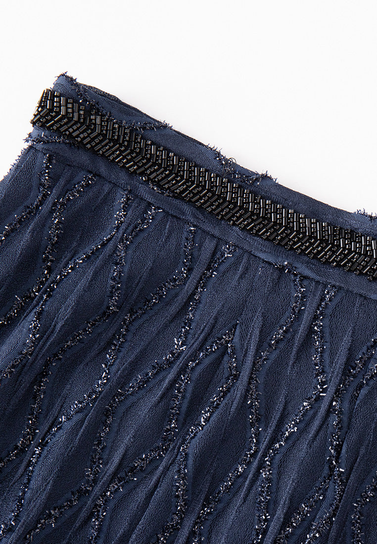 Diamond Pattern Embellished Beaded-waistband Skirt