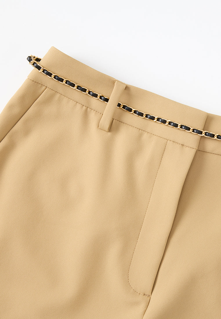 Chain-belt Slim-fit Chiffon Trousers
