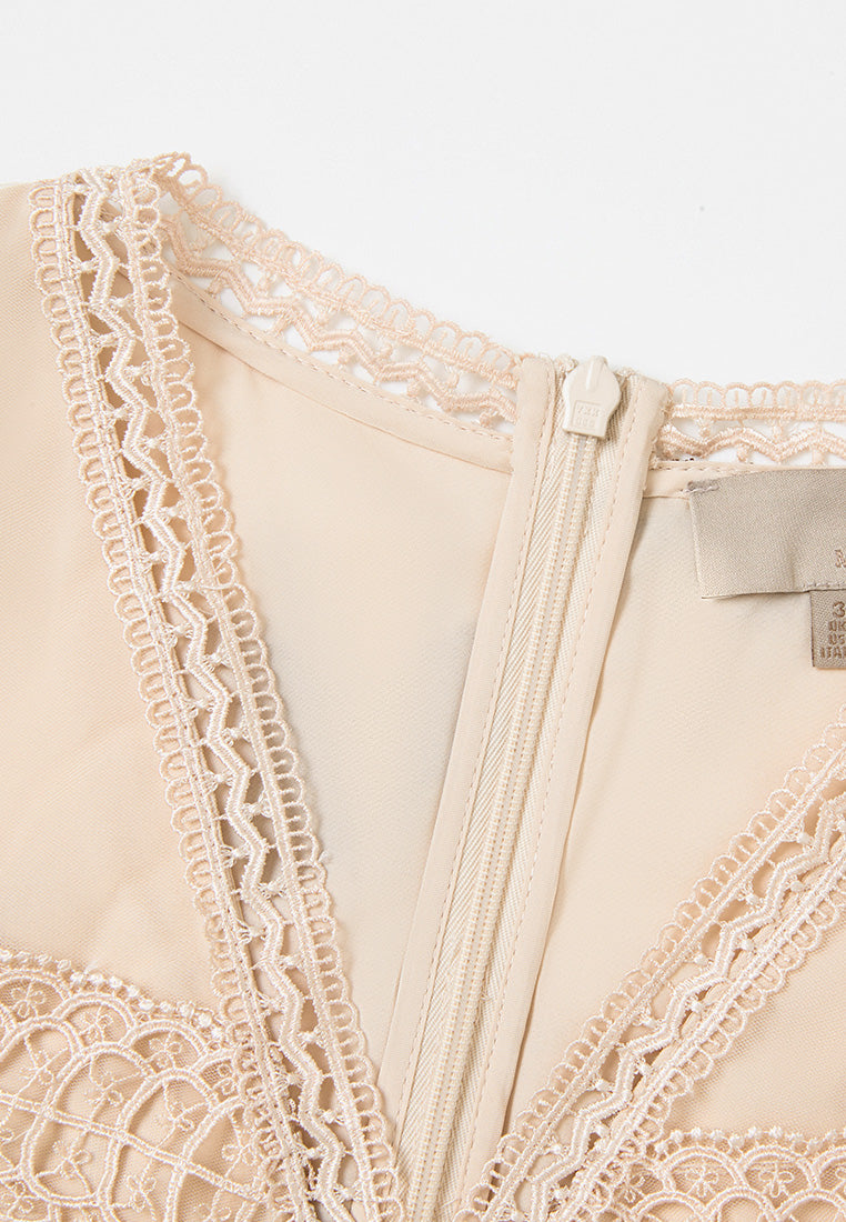 Lace-trim Embroidered Mesh Dress