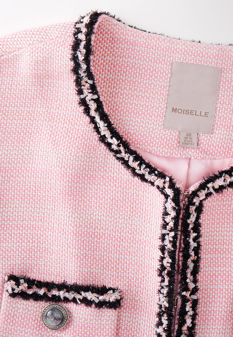 Black Trimmed Pink Tweed Jacket – MOISELLE