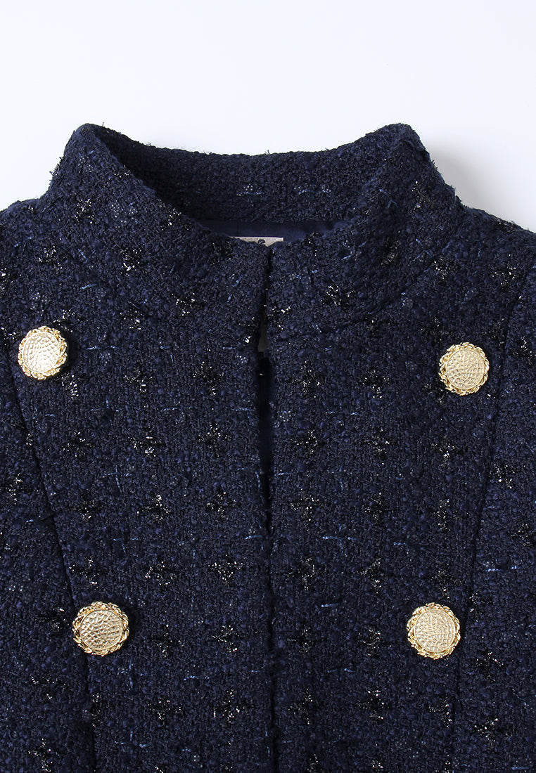 Double-Breasted Speckled Tweed Coat