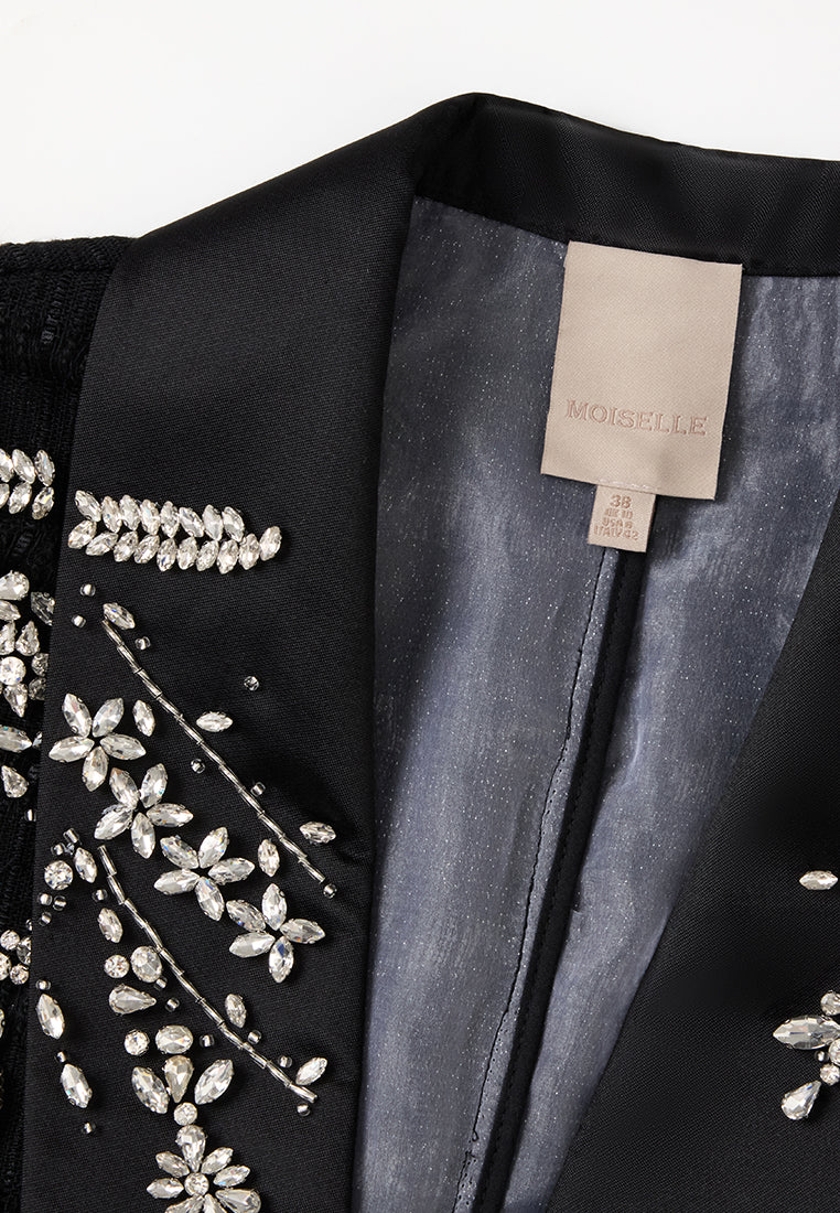 Single-breasted Crystal-embellished Stripped Tweed Jacket