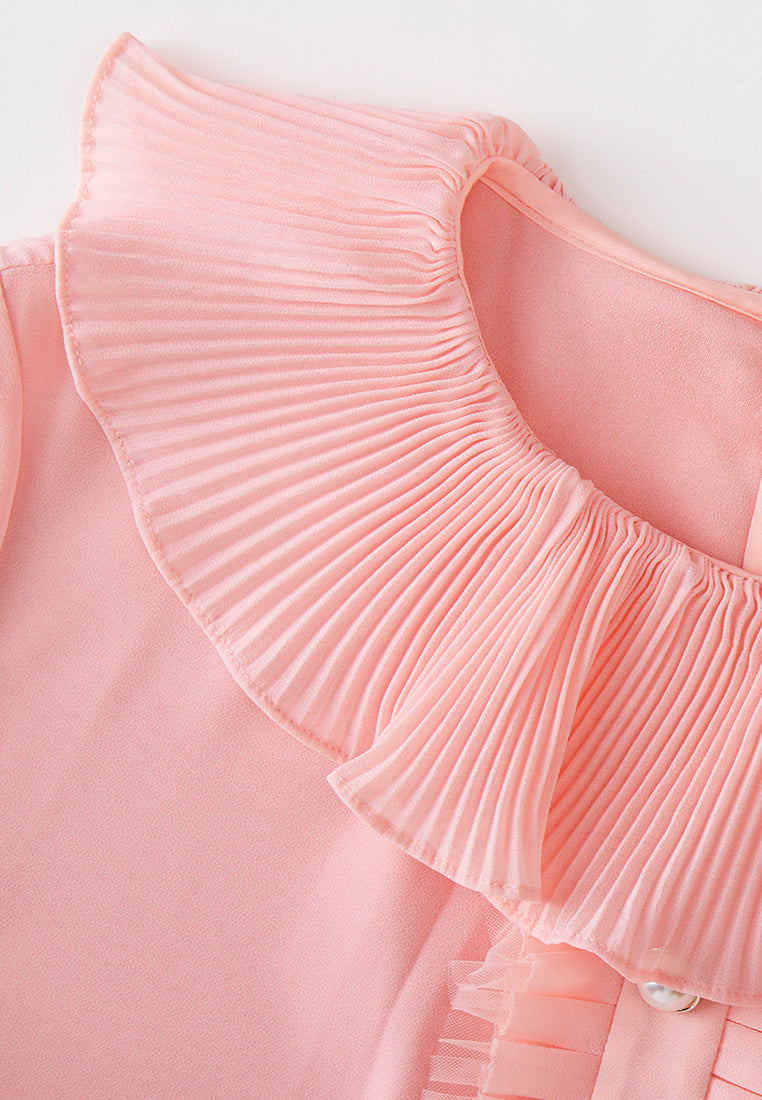 Pink Ruffle Collar Chiffon Blouse