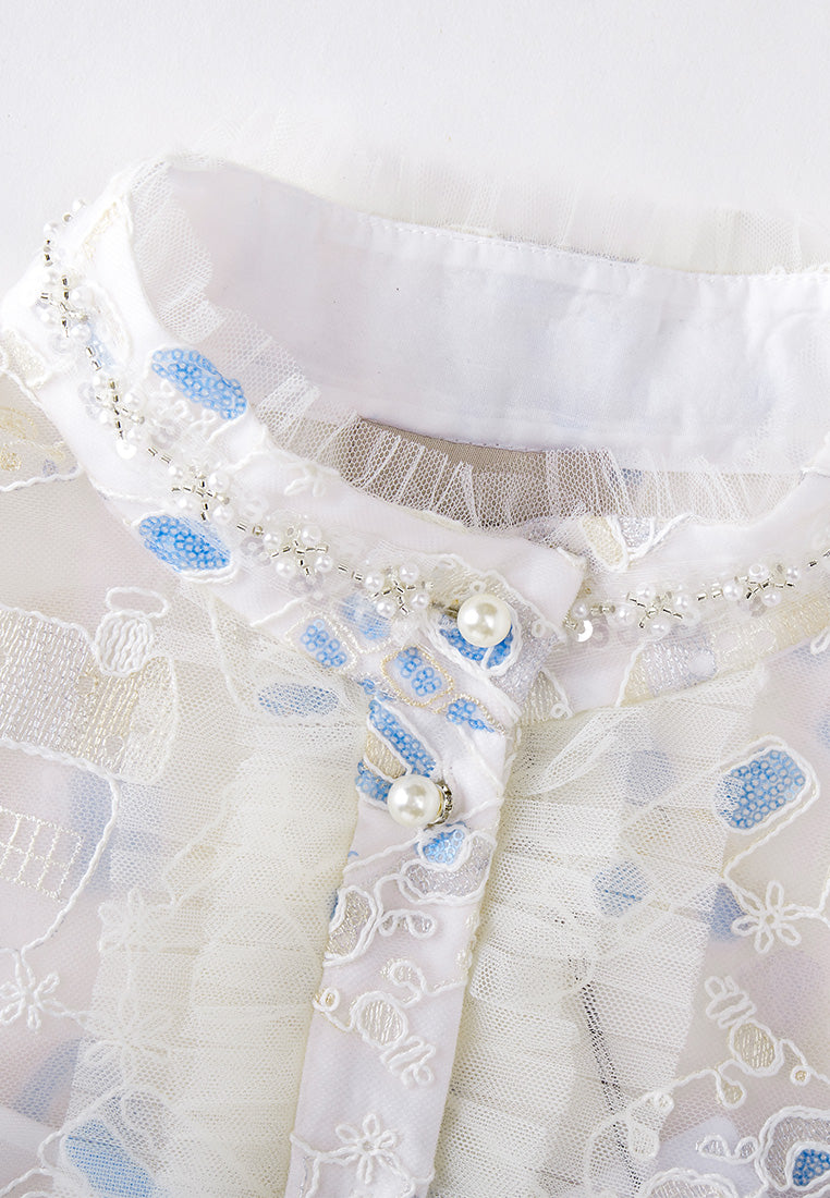 Beige Dreamy Embroiederd Stand Collar Shirt