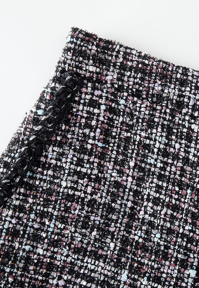 High-waist Contrasting-trim mixed tweed trousers