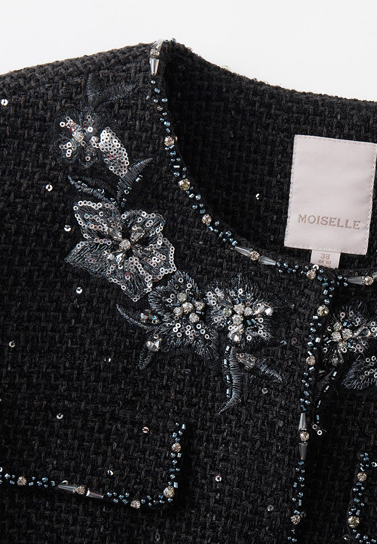 Sequin-detail Embroidered Flap Pocket Jacket
