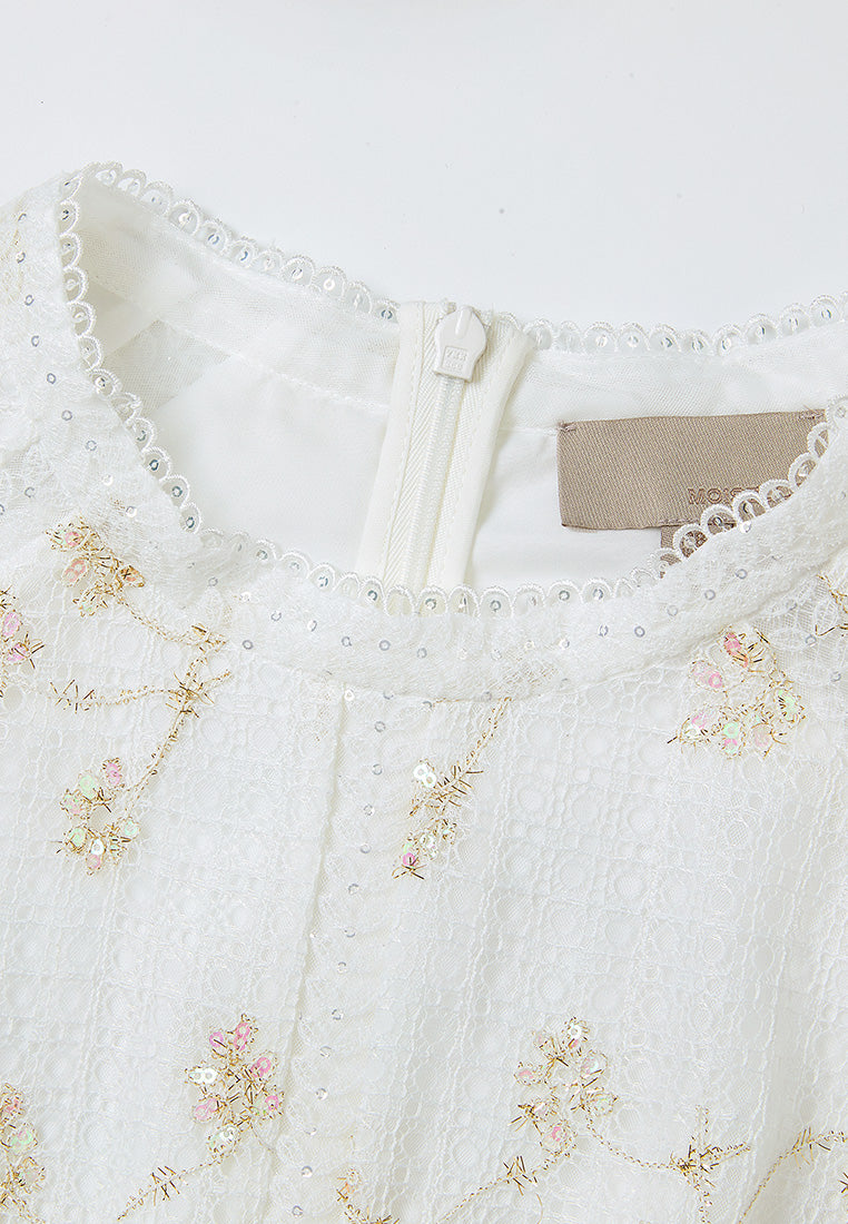Lace-trim Lurex-detail Mesh-lace Dress