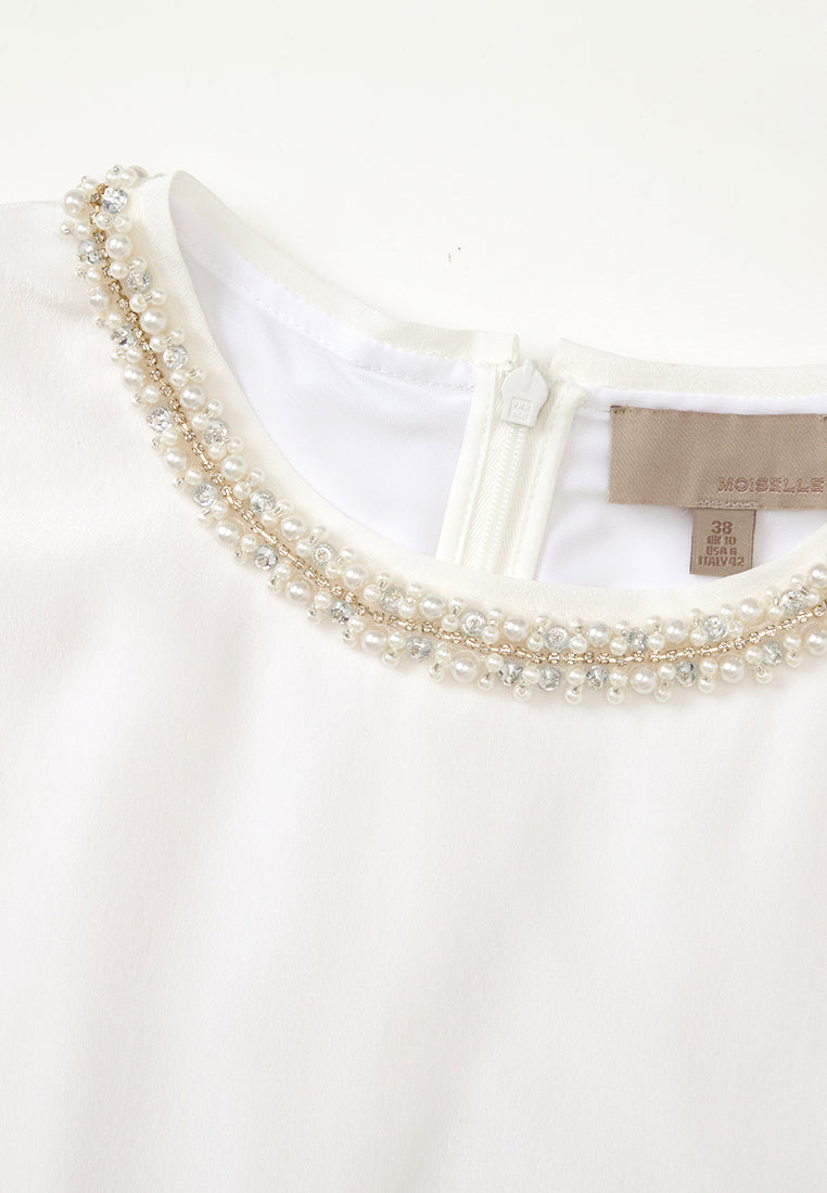 Round-neck Embellished-trim Chiffon Top