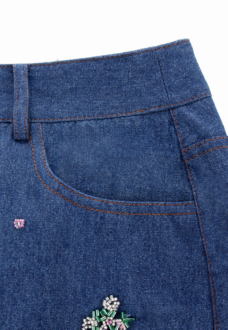 Indigo Bloom Denim Skirt