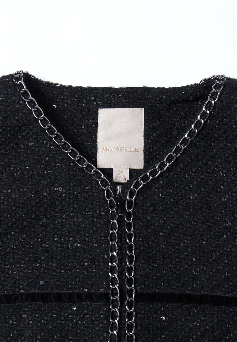 Gilded Edge Textured Zip Tweed Jacket