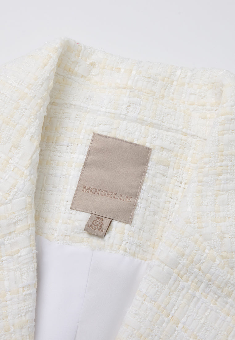 Checked Tweed Crystal and Pearl Embellished Coat