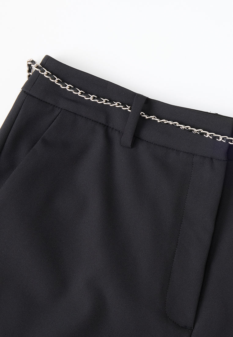 Chain-belt Slim-fit Chiffon Trousers