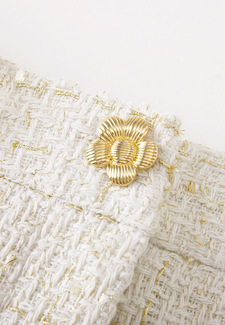 Golden Flower Button Pleat-detail Flared Trousers
