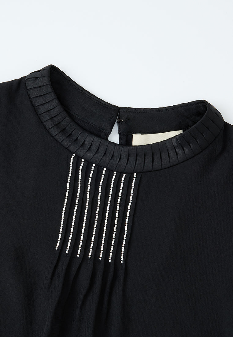 Pleated-detail Crystal-trim Sleeveless Top
