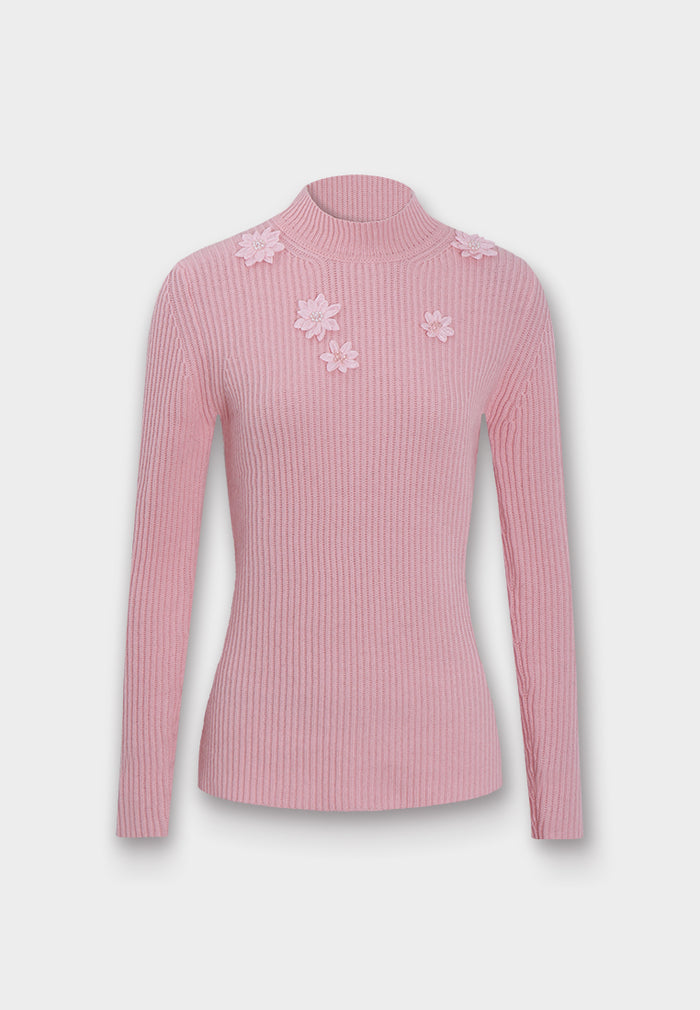 Broderie Fleurie Ribbed Knit Top