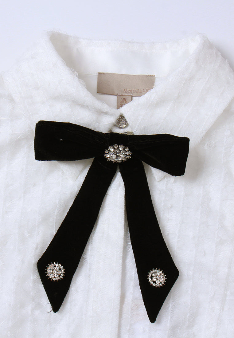 Bow-Detail Crystal Mesh Shirt