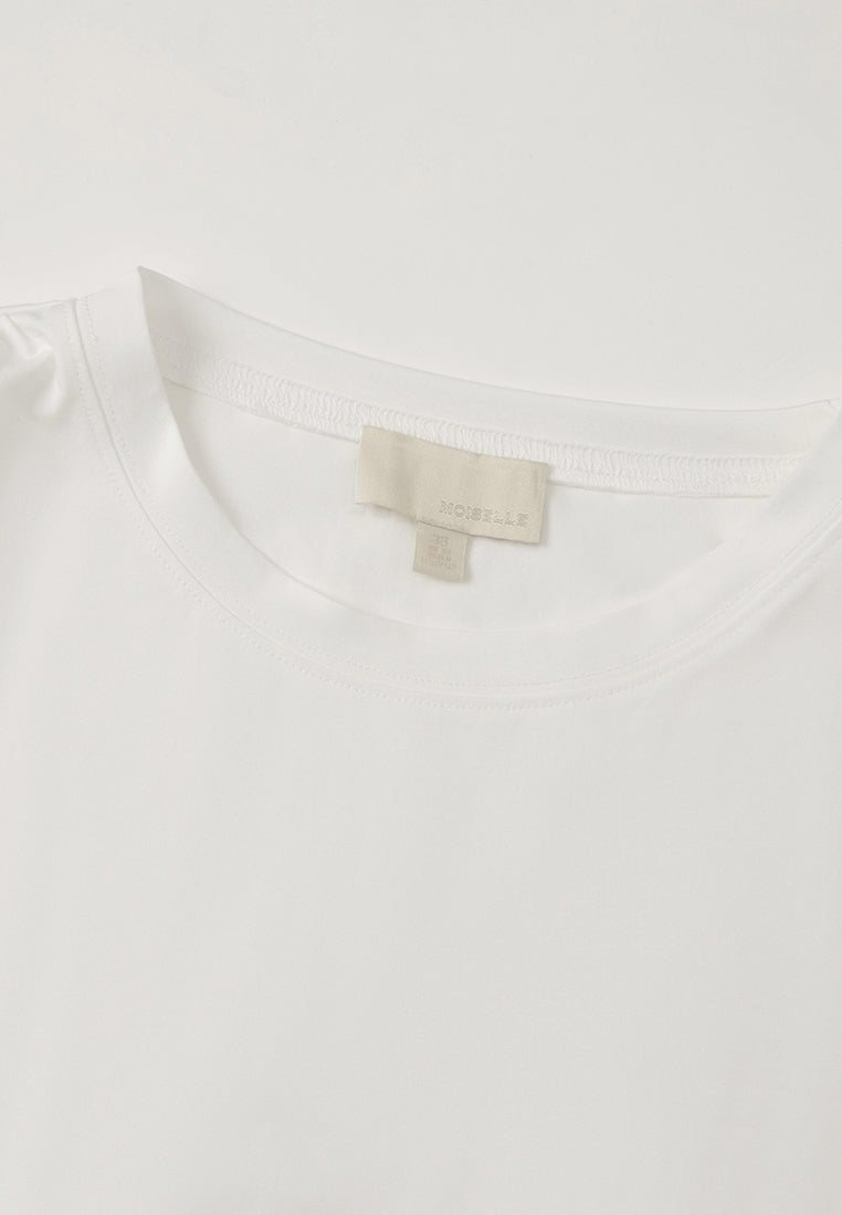 Wrinkle-detail Logo-stamp Cap-sleeve Shirt