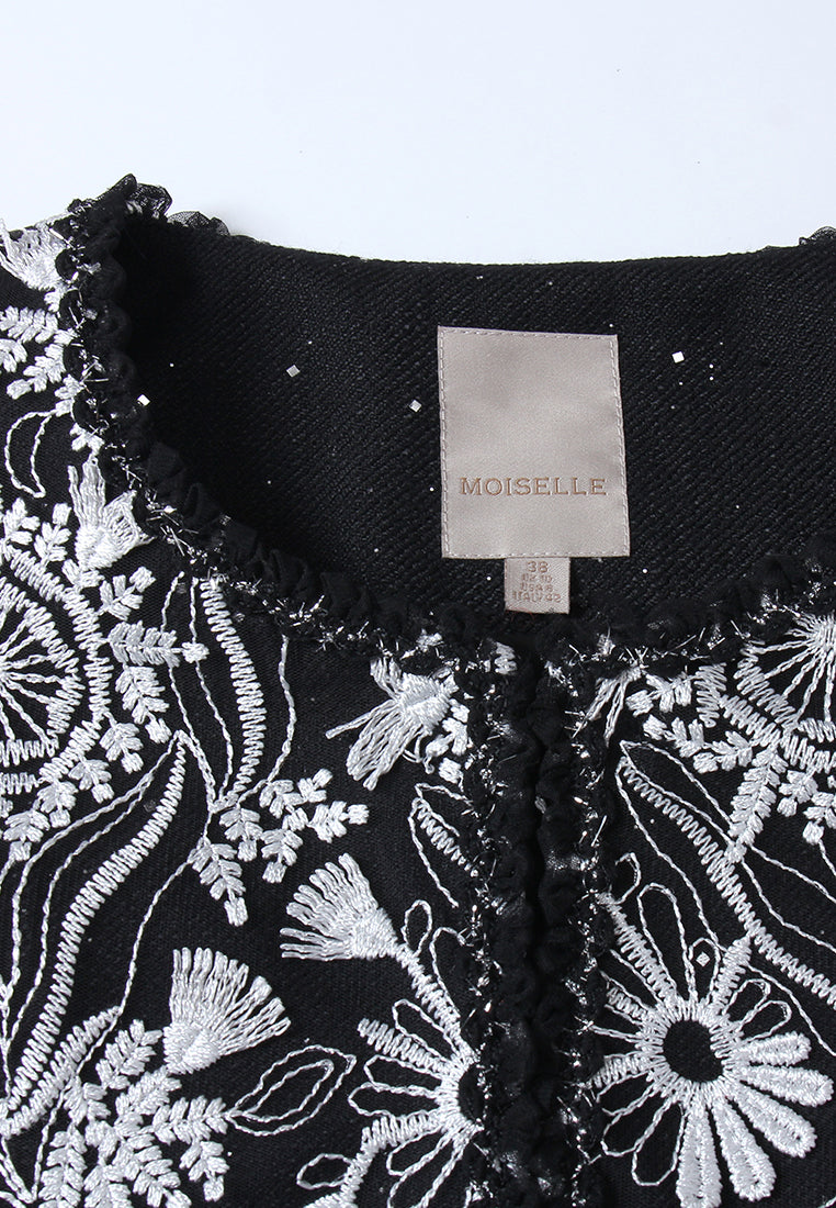 Contrast Appliqué Beaded-edge Jacket