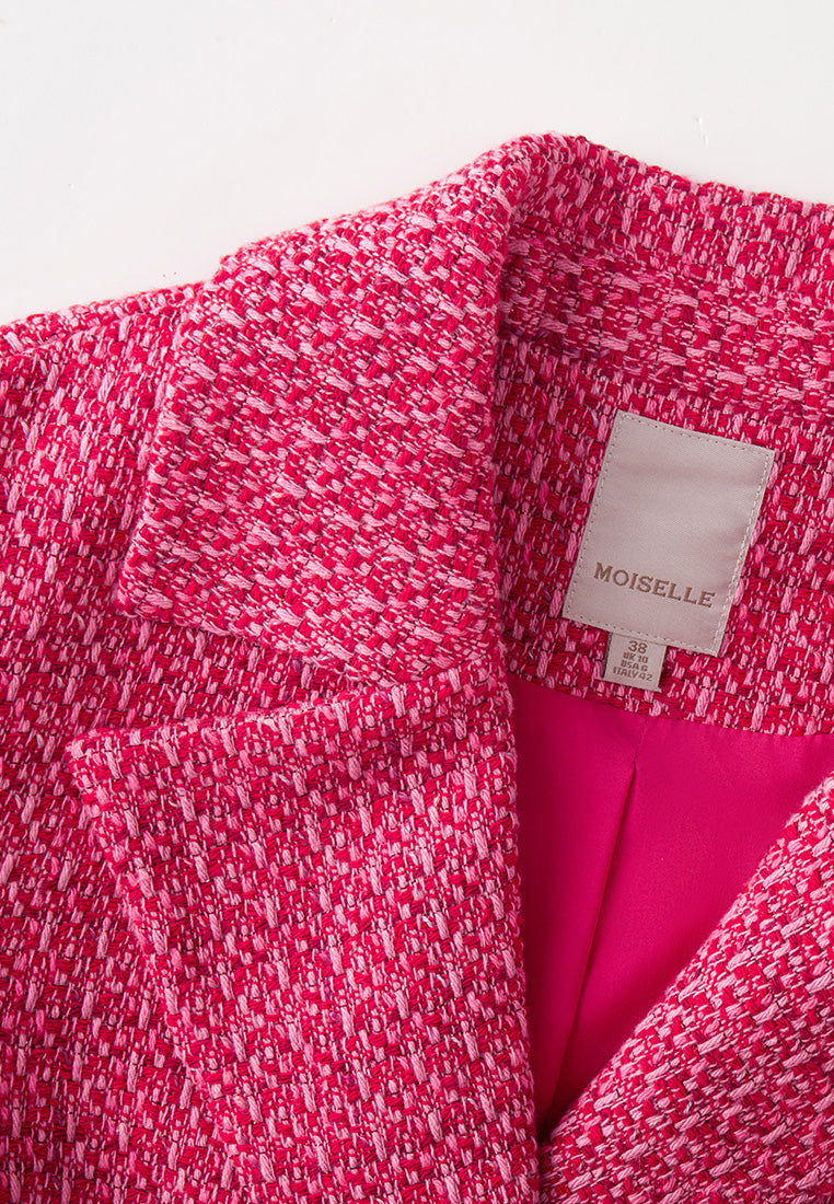 Fuchsia Pink Patch-Pocket Cropped Jacket