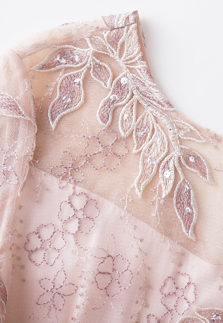 Tie-waist Sequin & Embroidery Mesh Dress