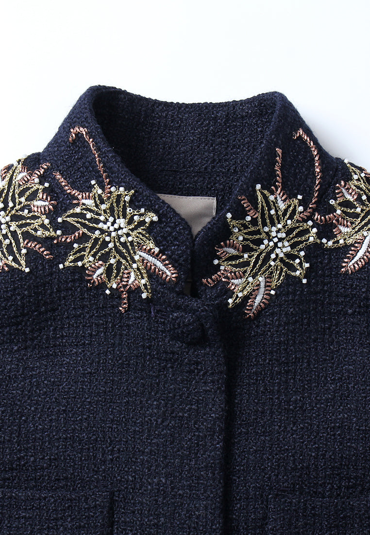 Marine Fleur Embroidered Coat
