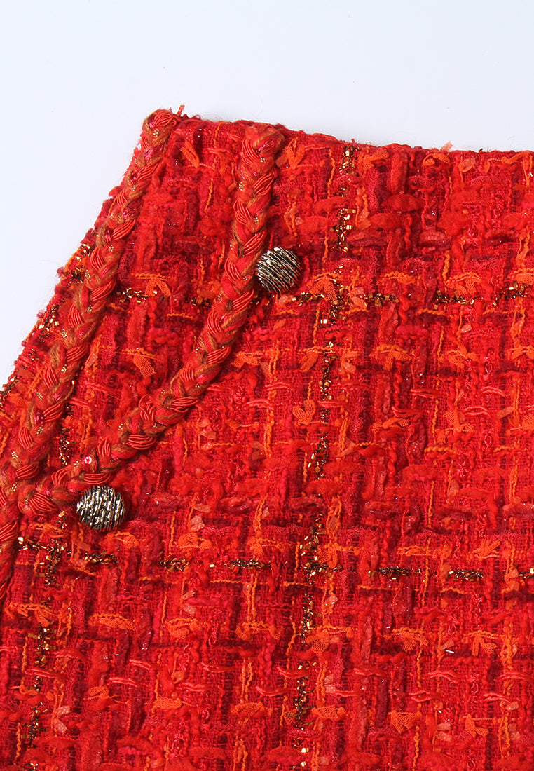 Rouge Éclat Buttoned Tweed Skirt