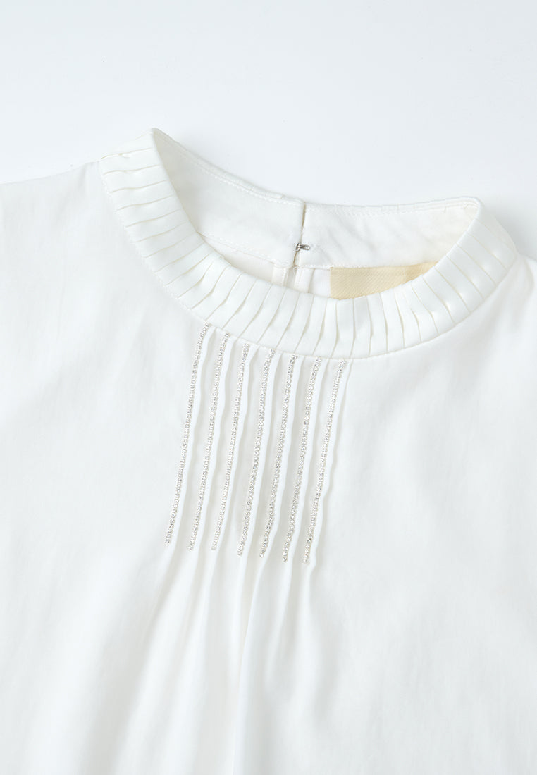 Pleated-detail Crystal-trim Sleeveless Top