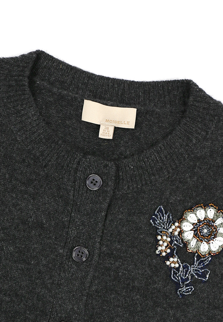 Fleur Précieuse Embellished Wool Cardigan