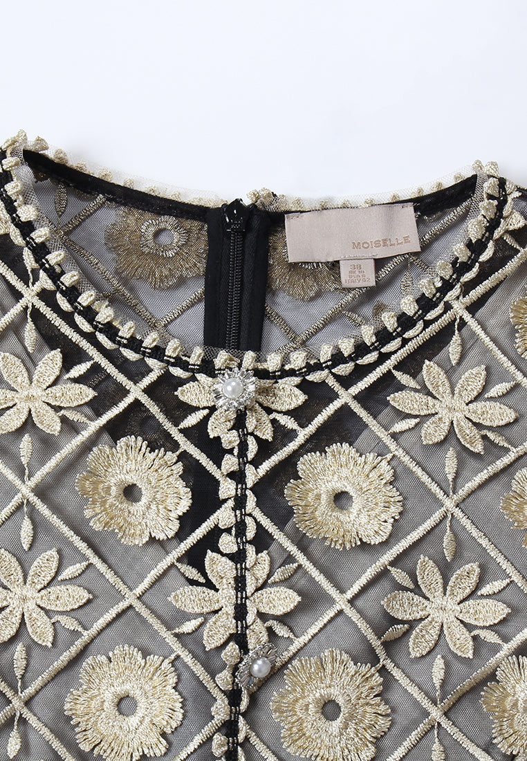 Midnight Bloom Embroidered Gown