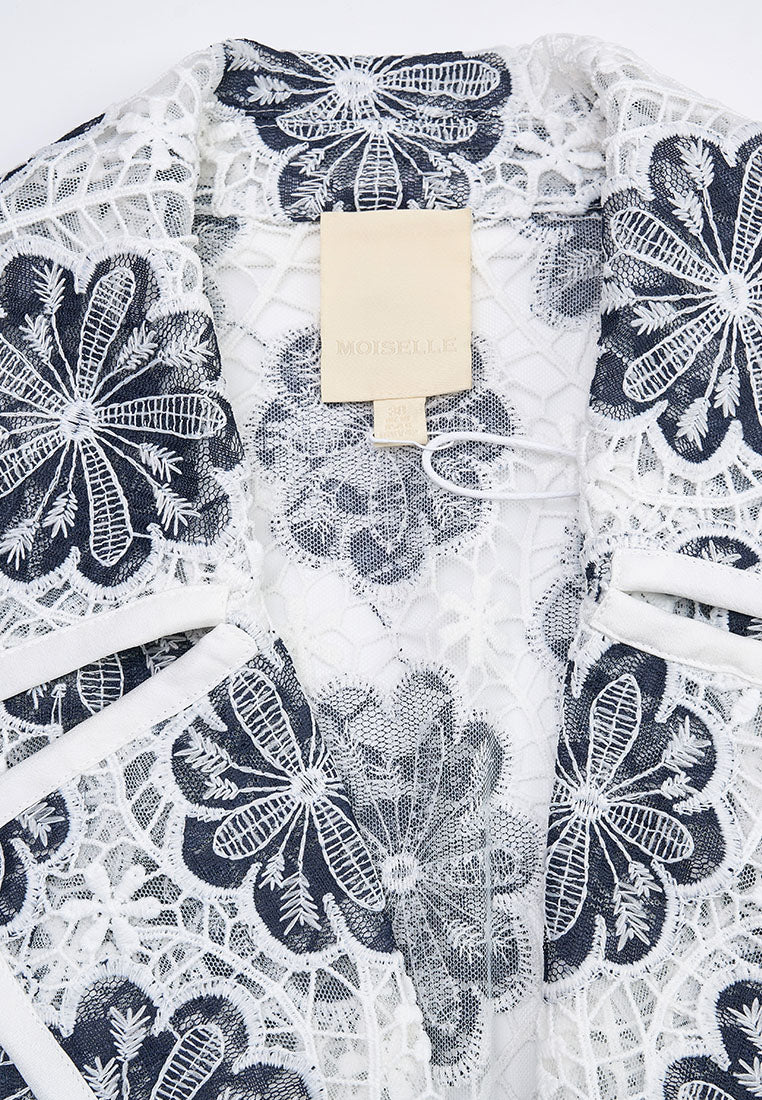 Notched-lapel Mesh Lace Jacket