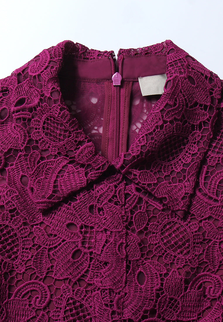 Magenta Dentelle Pleated Dress