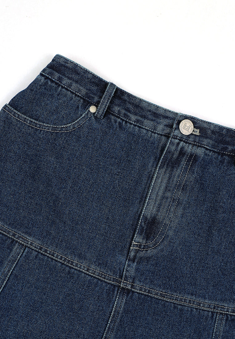 Bleu Denim Panneau A‑Line Skirt