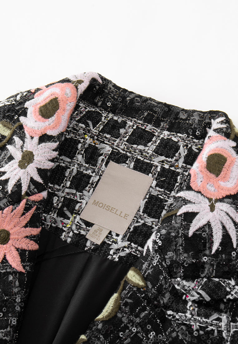 Notched-lapel Sequine-detail Embroidered Jacket