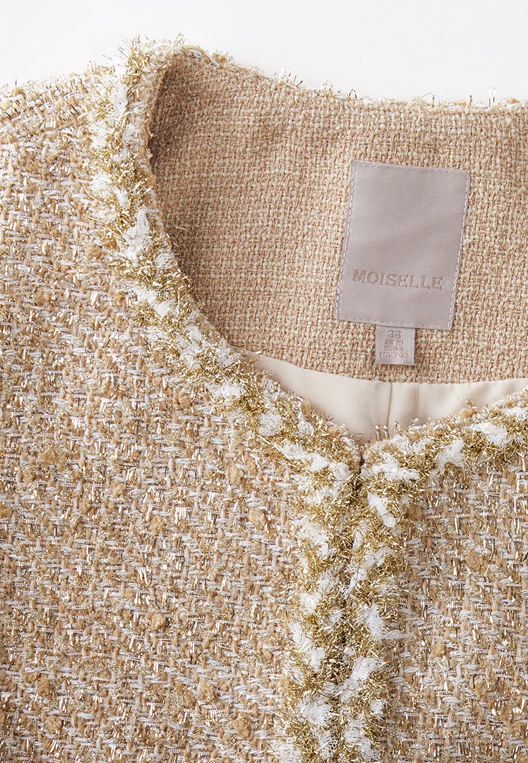 Braided-trim Frayed-detail Lurex Tweed Jacket