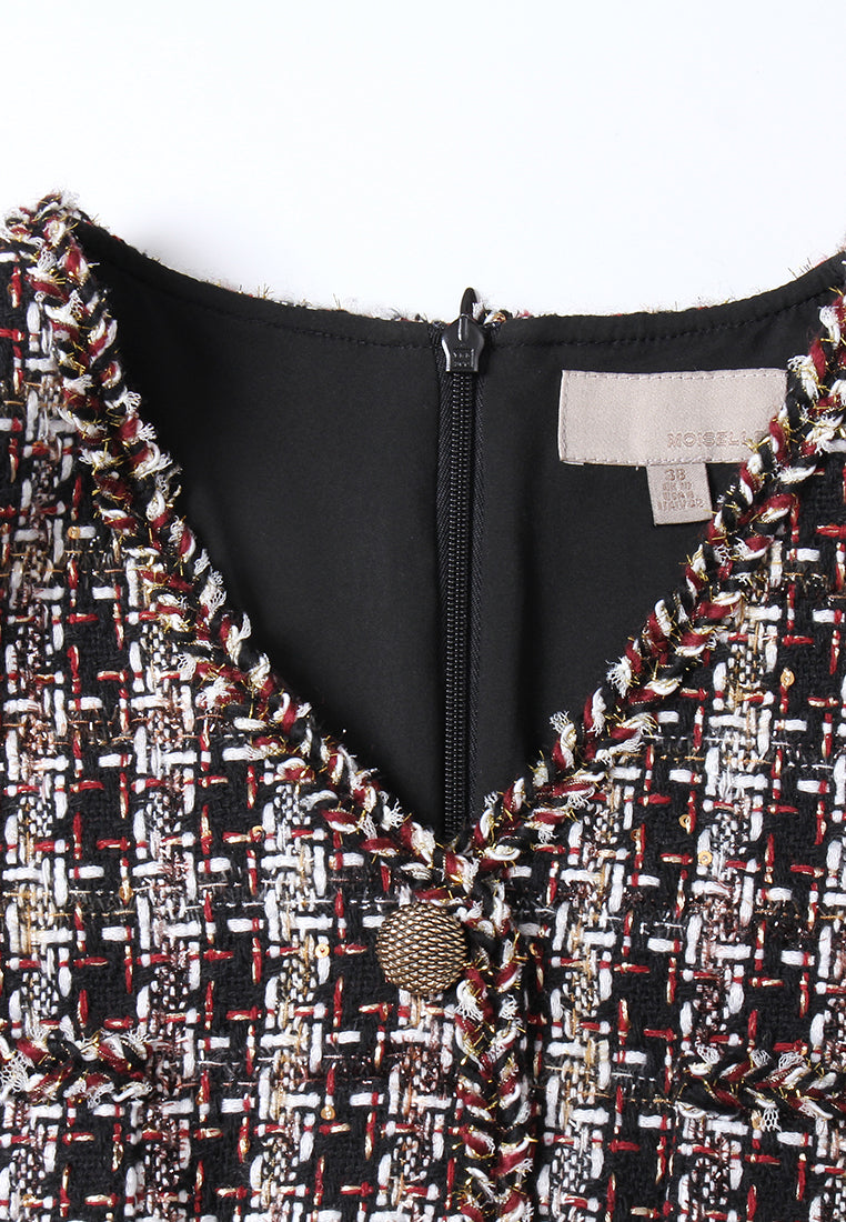 Checked Fishtail-hem Tweed Midi Dress