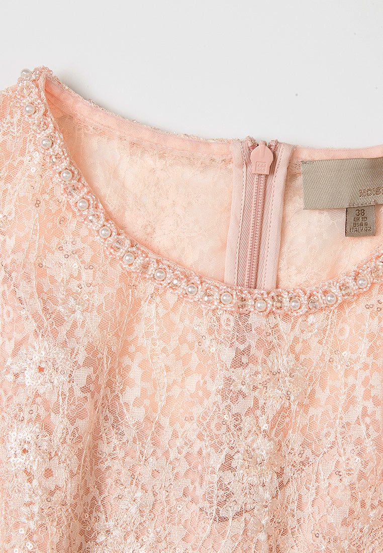 Embellished-trim Sequin-detail Lace Dress